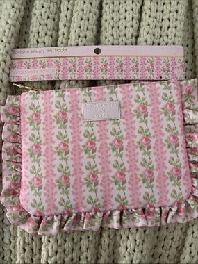 LoveShackFancy Pink Floral Ruffle Cosmetic Pouch